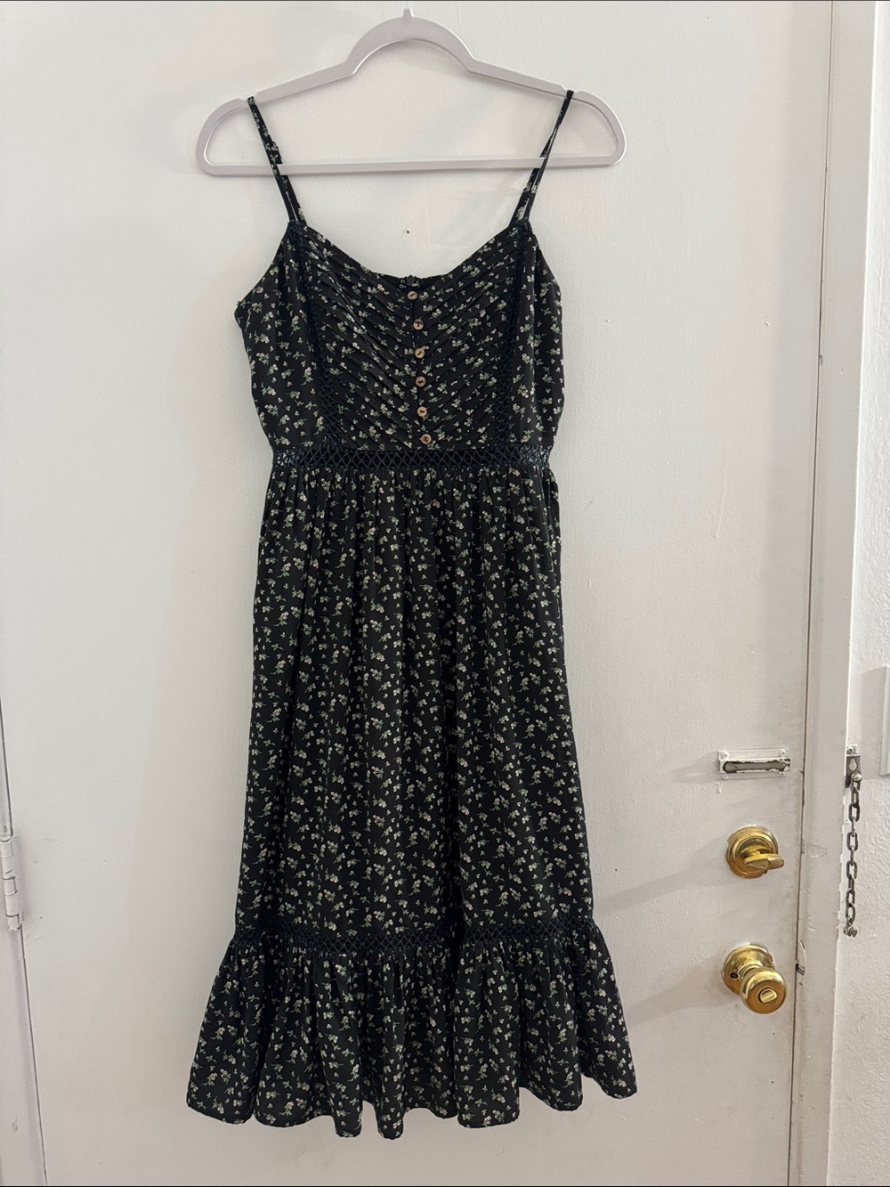She + Sky Black Floral Midi Dress with Smocked Waist - Picture 1 of 8